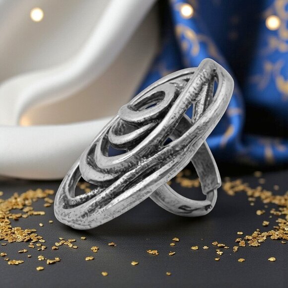 🆕️ Turkish Zamak Boho Chic Handmade Adjustable Ring 🌿 Trendy Statement Jewelry - Picture 4 of 15